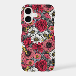 Moths on flower mix in red and gray