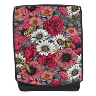 Moths on flower mix in red and grey backpack