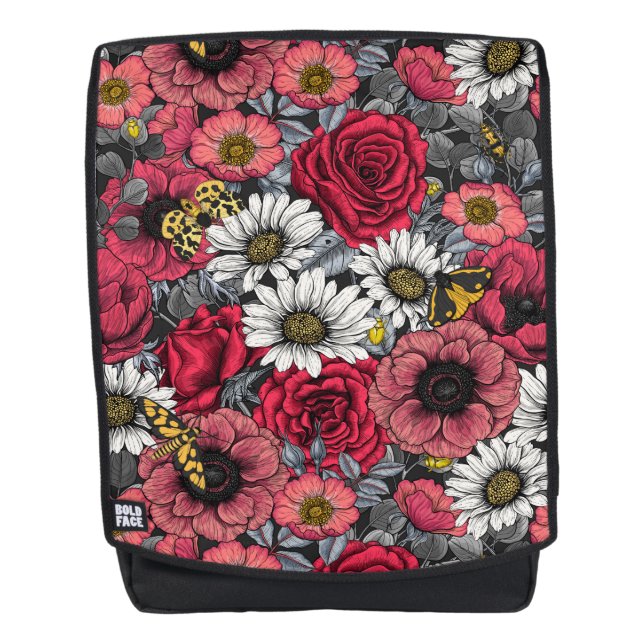 Moths on flower mix in red and grey backpack (Front)