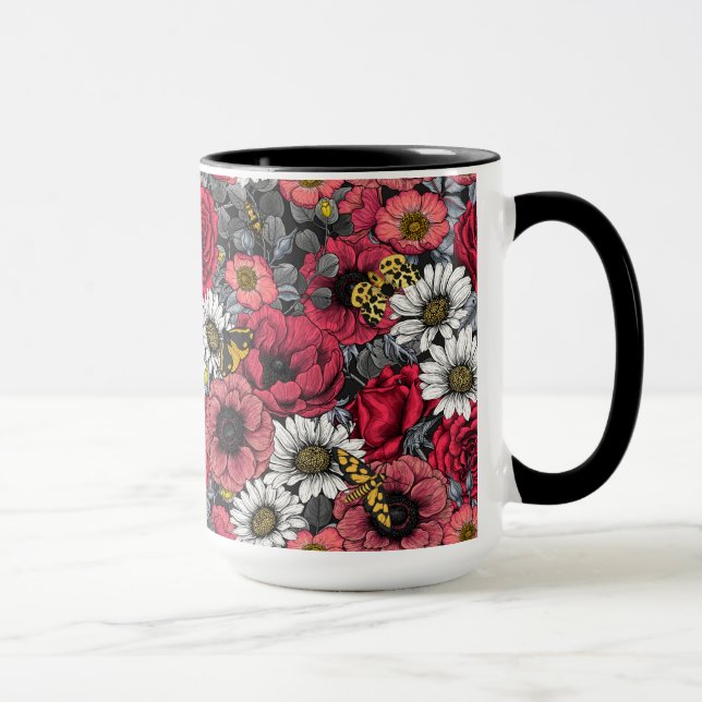 Moths on flower mix in red and grey mug (Right)