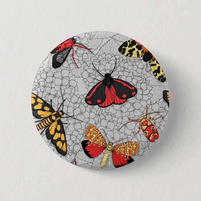 Moths on hydrangea 6 cm round badge (Front)