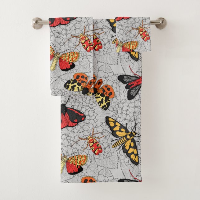 Moths on hydrangea bath towel set (Insitu)