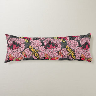 Moths on pink hydrangea body cushion