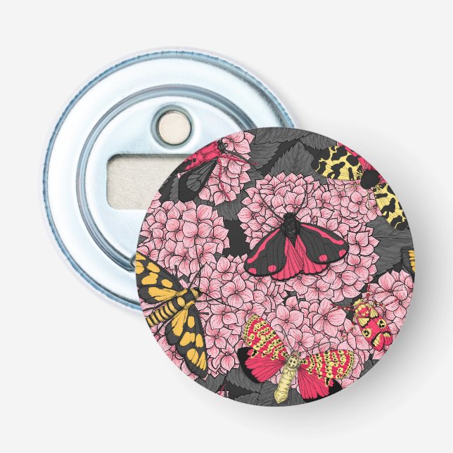 Moths on pink hydrangea bottle opener (Front)