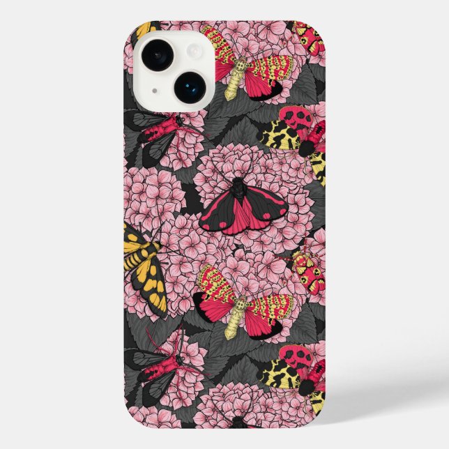 Moths on pink hydrangea iPhone case (Back)