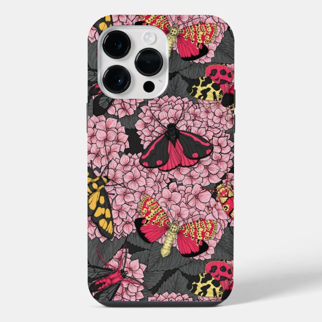 Moths on pink hydrangea iPhone case (Back)