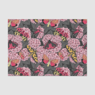 Moths on pink hydrangea tissue paper