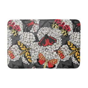 Moths on white hydrangea bath mat