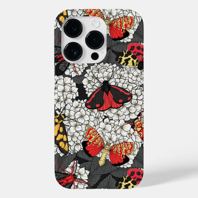Moths on white hydrangea Case-Mate iPhone case (Back)
