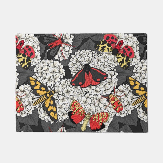 Moths on white hydrangea doormat (Front)