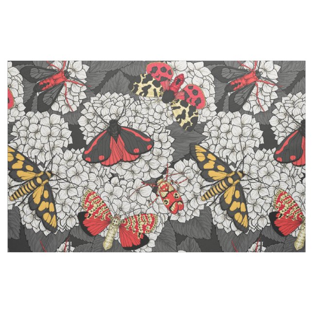 Moths on white hydrangea fabric (Fat Quarter)