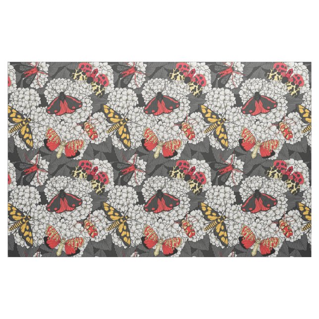 Moths on white hydrangea fabric (Fat Quarter)