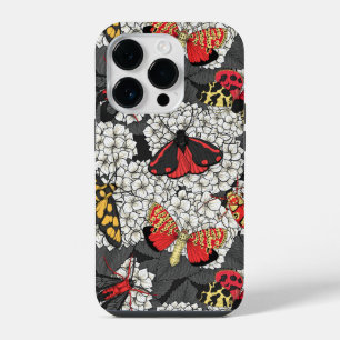 Moths on white hydrangea iPhone 14 pro case