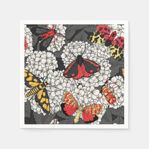 Moths on white hydrangea napkin