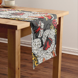 Moths on white hydrangea short table runner