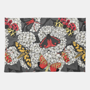 Moths on white hydrangea tea towel