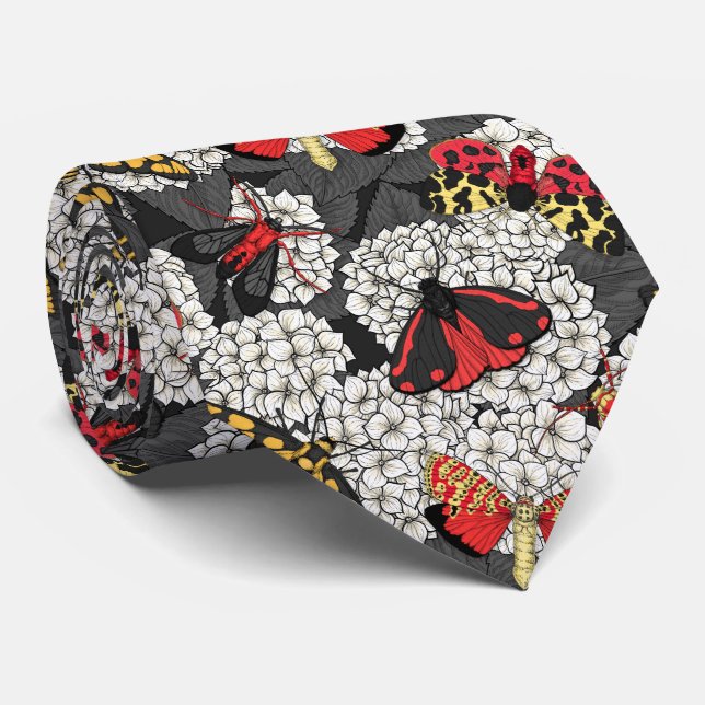 Moths on white hydrangea tie (Rolled)