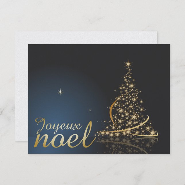 Motif de Noël bleu avec arbre de Noël doré Invitation (Front/Back)