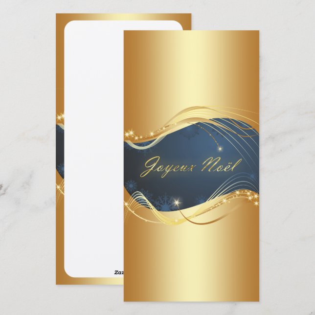 Motif de Noël or avec fond bleu Holiday Card (Front/Back)