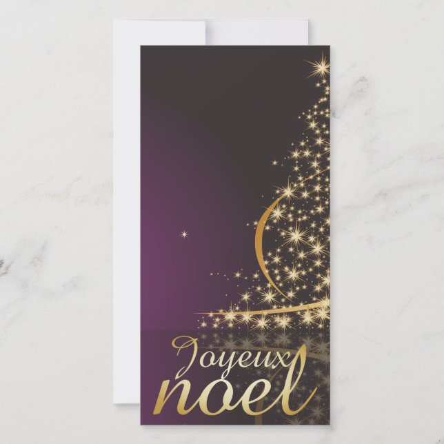 Motif de Noël pourpre avec arbre de Noël doré Holiday Card (Front)