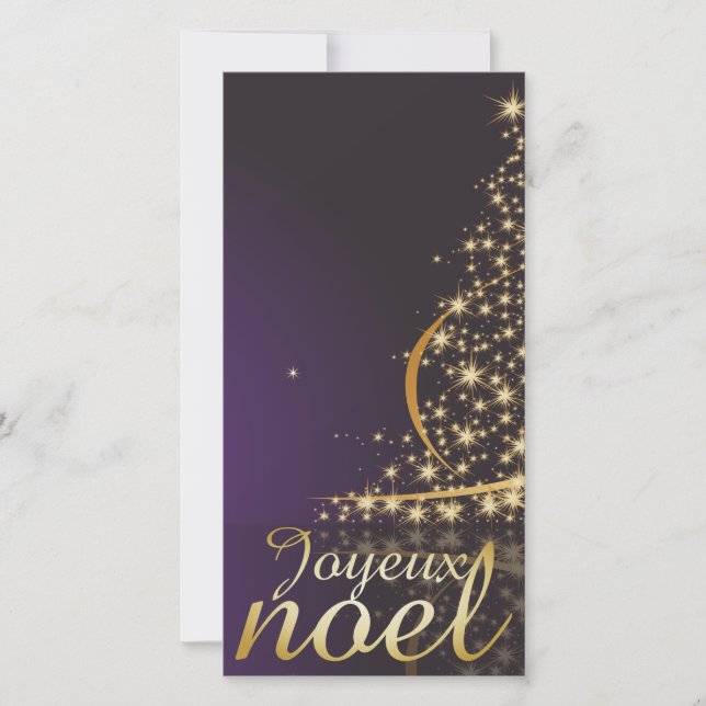 Motif de Noël pourpre avec arbre de Noël doré Holiday Card (Front)