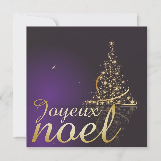 Motif de Noël pourpre avec arbre de Noël doré Invitation (Front)