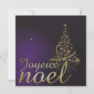 Motif de Noël pourpre avec arbre de Noël doré Invitation