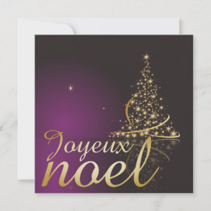 Motif de Noël pourpre avec arbre de Noël doré Invitation