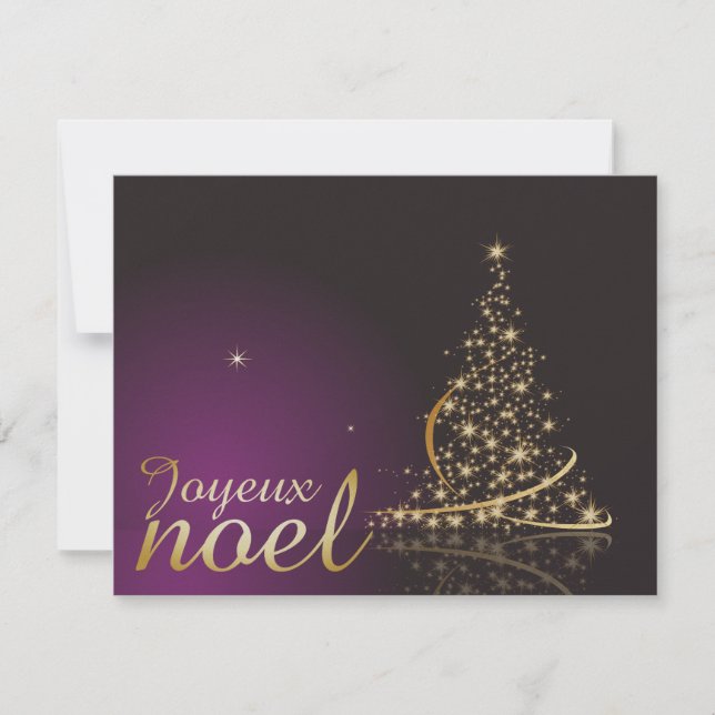 Motif de Noël pourpre avec arbre de Noël doré Invitation (Front)