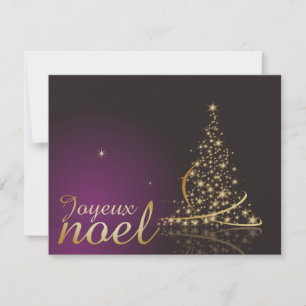 Motif de Noël pourpre avec arbre de Noël doré Invitation