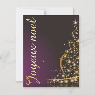 Motif de Noël pourpre avec arbre de Noël doré Invitation