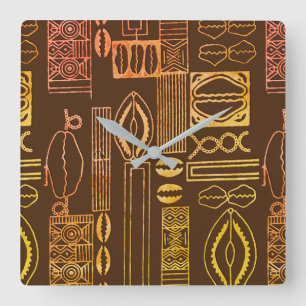 Motif Mud Cloth Print Square Wall Clock