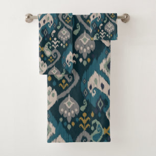 Motifs African boho paisley Floral Ikat pattern Bath Towel Set