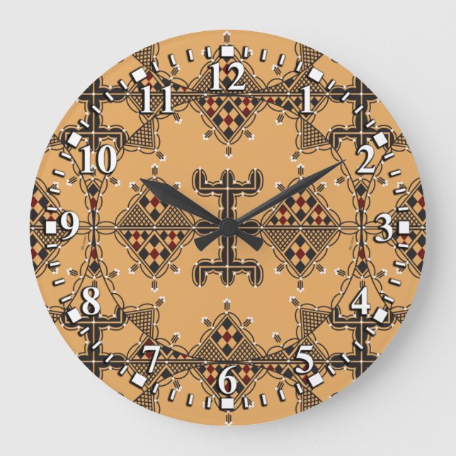 Motifs de la poteries kabyles Amazigh Large Clock (Front)