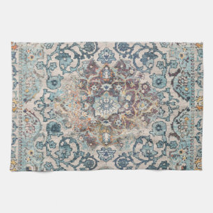 Motifs Orientaux en Bleu et Beige Tea Towel
