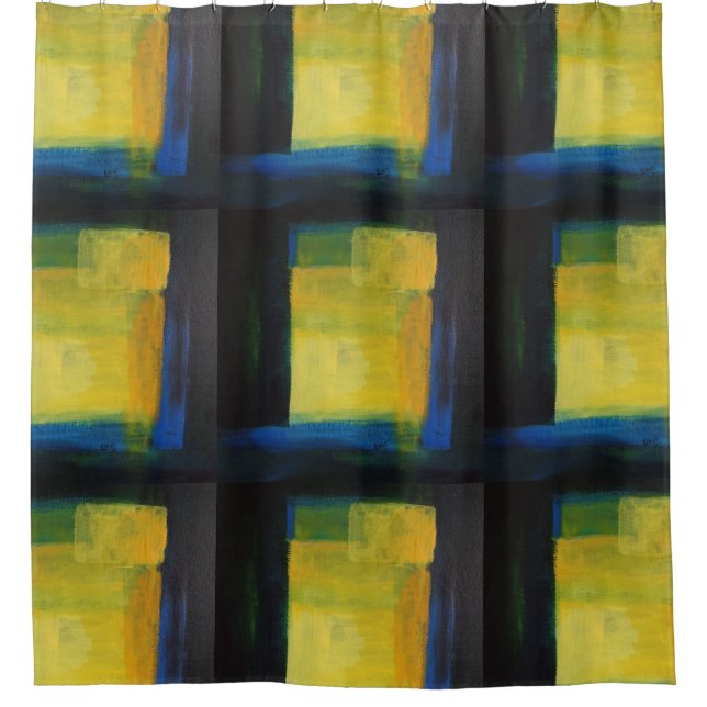 "Motion" Blue and Yellow Shower Curtain (Front)