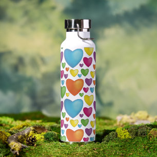 Motiv mit bunten Herzen mit plastischer Wirkung Water Bottle