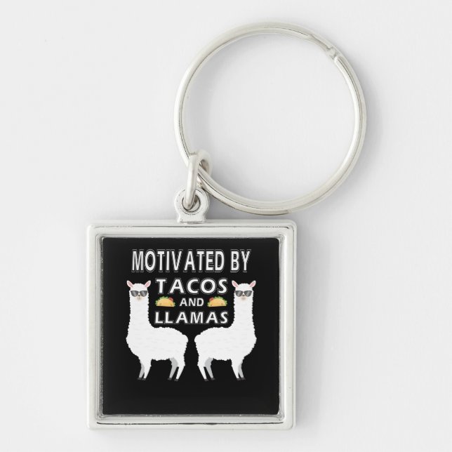Motivated By Tacos And LLamas Alpaca Taco Key Ring (Front)