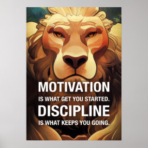 Motivation Discipline Lion Motivational Quotes Poster