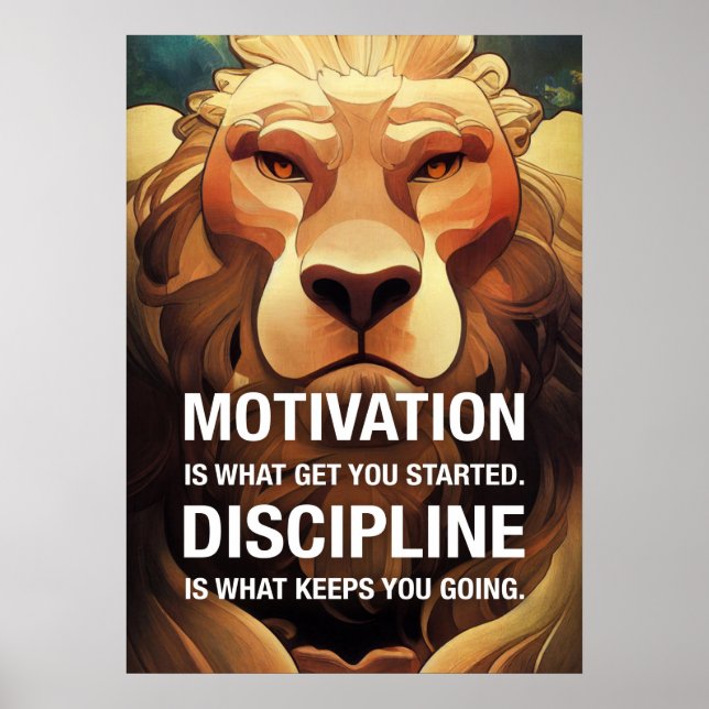 Motivation Discipline Lion Motivational Quotes Poster (Front)