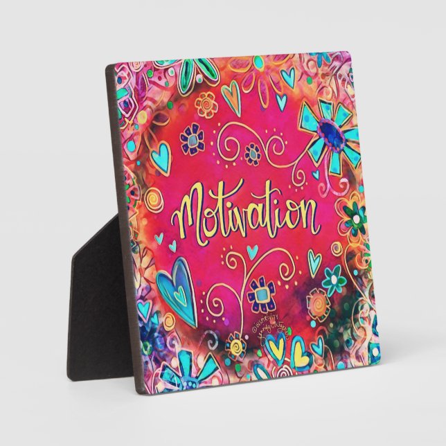 Motivation Fun Whimsical Pretty Floral Easel. Plaque (Front)