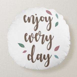 Motivation quote feather calligraphy text  round cushion