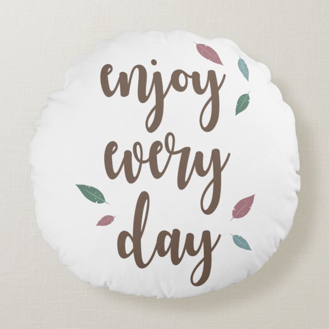 Motivation quote feather calligraphy text  round cushion (Front)