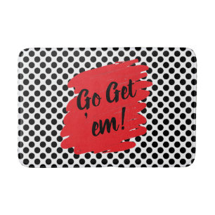Motivation Red Daub and Black Dots Modern Bath Mat
