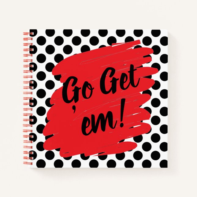 Motivation Red Daub and Black Dots Modern Notebook (Front)