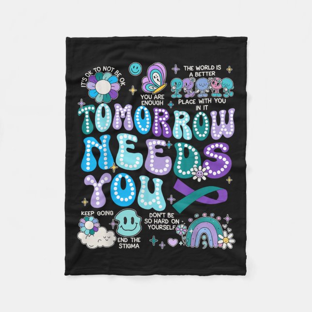 Motivation Ribbon Suicide Prevention Awarenes Wome Fleece Blanket (Front)