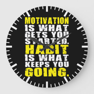 Motivation vs Habit - Motivational Words Large Clock