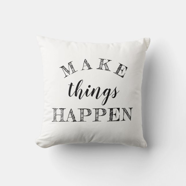 Motivational 3 Word Quote Black White Reversible Cushion (Front)