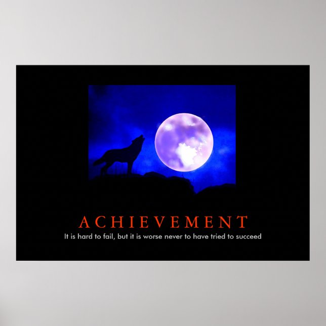 Motivational Achievement Wolf Blue Moon Poster (Front)