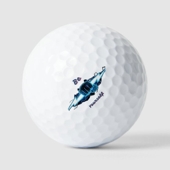 Motivational "Be Yourself" Blue Lightning Bolt Fis Golf Balls (Front)